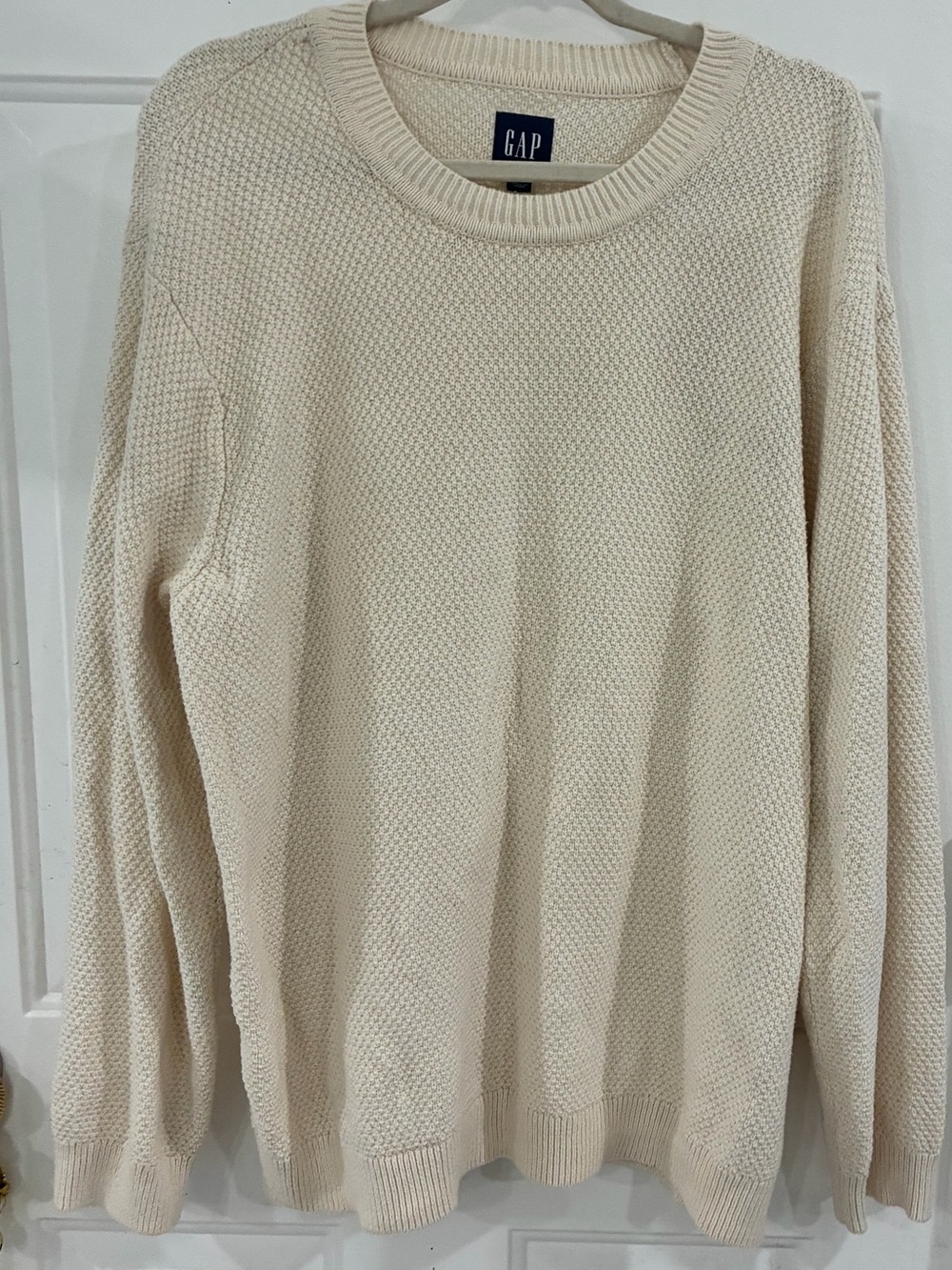 GAP Men's Cream Textured Crewneck Sweater